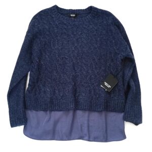 Simply Vera Women's Nylon Blend Blue Long Sleeve Cable Knit Sweater Blouse S